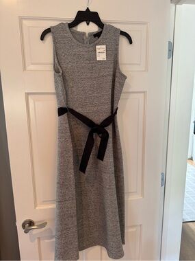 J. Crew Heather Gray Knit Dress with Black Ribbon Belt Midi